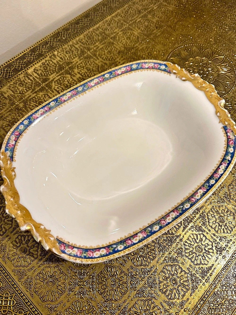 Antique Limoges Floral Gold Trim Serving Platter